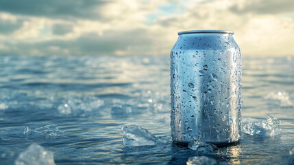 Artistic Representation of a Soda Can on Calm Water