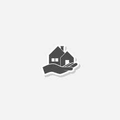 Home care icon in flat style sticker isolated on gray background
