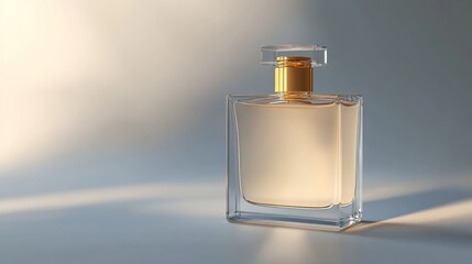 a luxury perfume bottle in frosted glass with gold cap