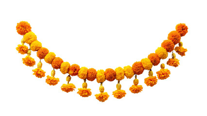 Marigold Flower toran for Diwali Festival on a on a transparent background 