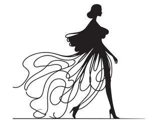 Abstract fashion models. Sketch. Woman in dress