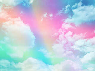 beauty sweet pastel pink and blue colorful with fluffy clouds on sky. multi color rainbow image. abstract fantasy growing light