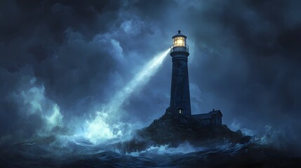 A Lighthouse Beams Hope Amidst a Stormy Sea