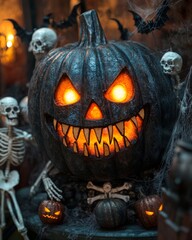 Spooky Halloween Pumpkin with Grinning Face