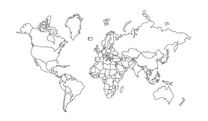 Obraz premium World map isolated on white background. Simple outline World map. Template for web design, infographic. Vector template.