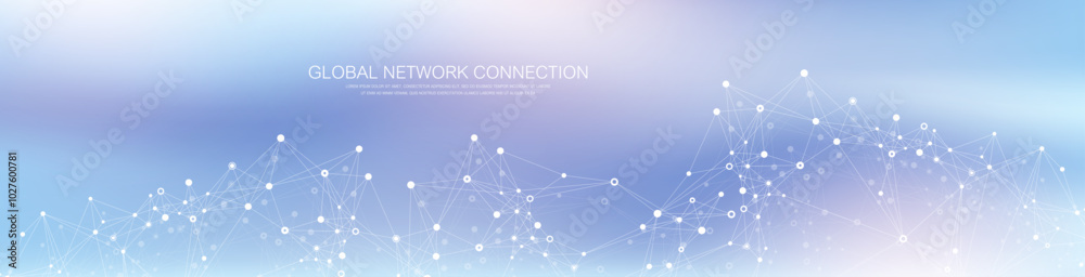 Poster Global network connection banner design template. Header social network communication in the global business concept. Big data visualization. Internet technology