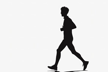 Silhouette of a runner in motion against a white background.