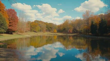 Obraz premium Serene Autumn Landscape with Reflecting Lake and Colorful Foliage