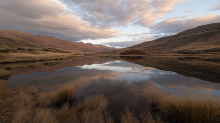 Serene Mountain Lake Reflection at Sunset in the Scottish Highlands