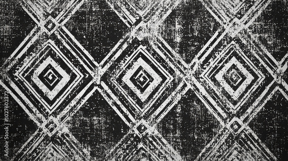 Poster a striking geometric design showcases large black and white diamonds arranged against a textured, di