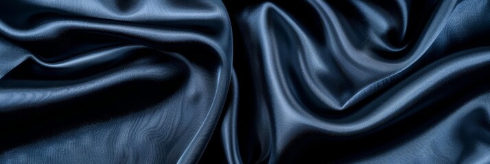 Fototapeta premium Abstract dark blue satin fabric with elegant waves and folds.