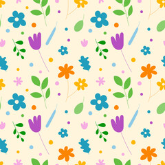 Flowers seamless pattern.Flowers and leaves repeat pattern isolated on background for paper or textiles.Vector graphic illustration.