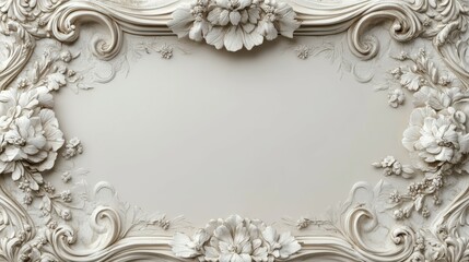 A 3D minimalist vintage border featuring beautifully engraved western floral patterns, surrounding a blank frame, with a smooth backdrop in muted tones that highlight the intricate engravings