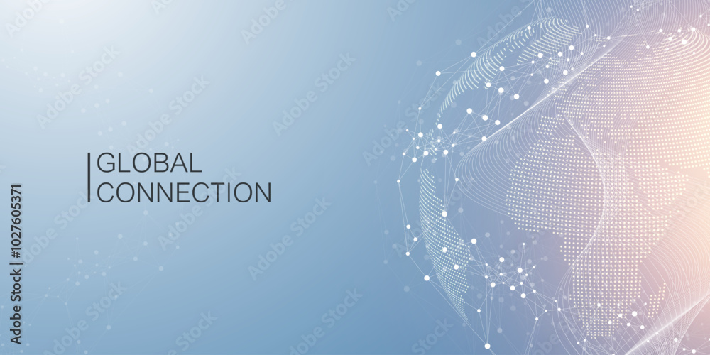 Poster Global network connection banner design template. Header social network communication in the global business concept. Big data visualization. Internet technology