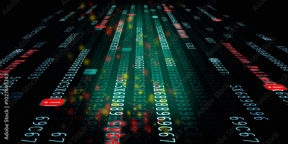 Poster 2d illustration abstract digital binary data on computer screen