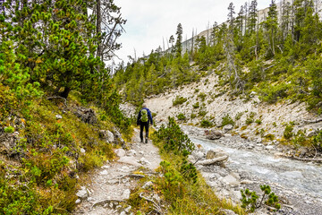 Zernez, Ofenpass, Bach, Ova dal Fuorn, Wanderweg, Uferweg, Passstrasse, Engadin, Nationalpark, Alpen, Herbst, Herbstfarben, Graubünden, Schweiz