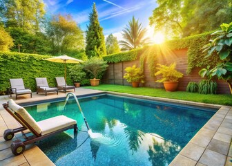 Aerial View of a Sparkling Pool with Automatic Cleaner in Action - Pool Maintenance Essentials