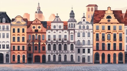 Fototapeta premium Row of colorful historic buildings in a European city square.