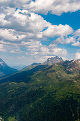 Fantastic alpine scenery at the Arlberg pass in Austria seen from a small plane