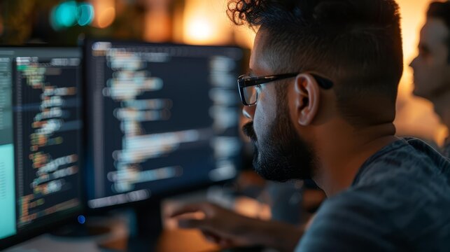 A programmer working late at night on a coding project.