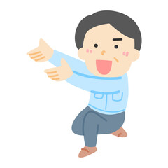 片膝をつく作業服をきた男性の塗りイラスト