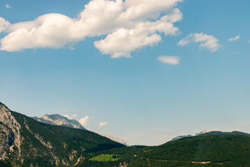 Tyrolean mountain panorama in Austria seen from a small plane