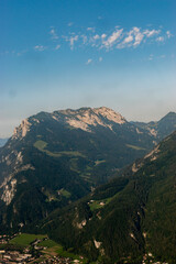 Alpine scenery in the Kufstein area in Austria seen from a small plane