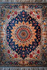 Persian rug with detailed sunflower-shaped central medallion