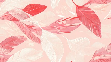 A Seamless Pattern of Delicate Pink and White Feathers on a Soft Pink Background