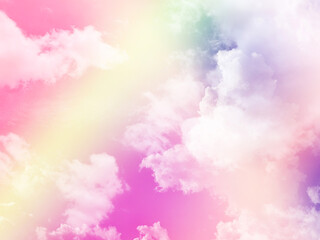 beauty sweet pastel yellow and pink colorful with fluffy clouds on sky. multi color rainbow image. abstract fantasy growing light