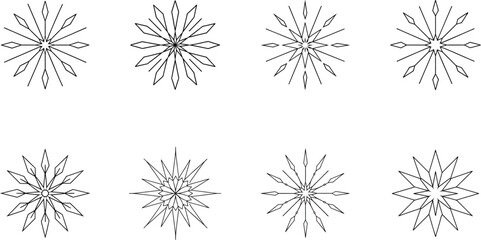 Eight Simple Line Drawn Snowflakes Design