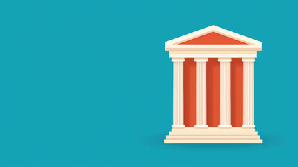 Obraz premium Classic columned building on a vibrant blue background, perfect for design use.