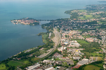 Naklejka premium Lindau in Germany seen from a small plane