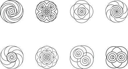 Circular Mandala Designs with Spirals and Concentric Circles