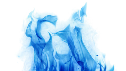 blue hot flame in smoke isolated on white