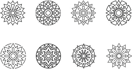 Geometric Mandala Designs with Sun Symbol