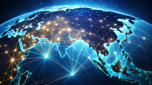 Digital globe with network connections representing global communication.