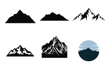 Versatile Mountain Vector Set Featuring Various Styles, Shapes, and Perspectives for Outdoor and Adventure Themed Graphic Design