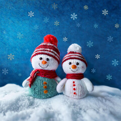 Merry Christmas Card with Knitted Snowmen