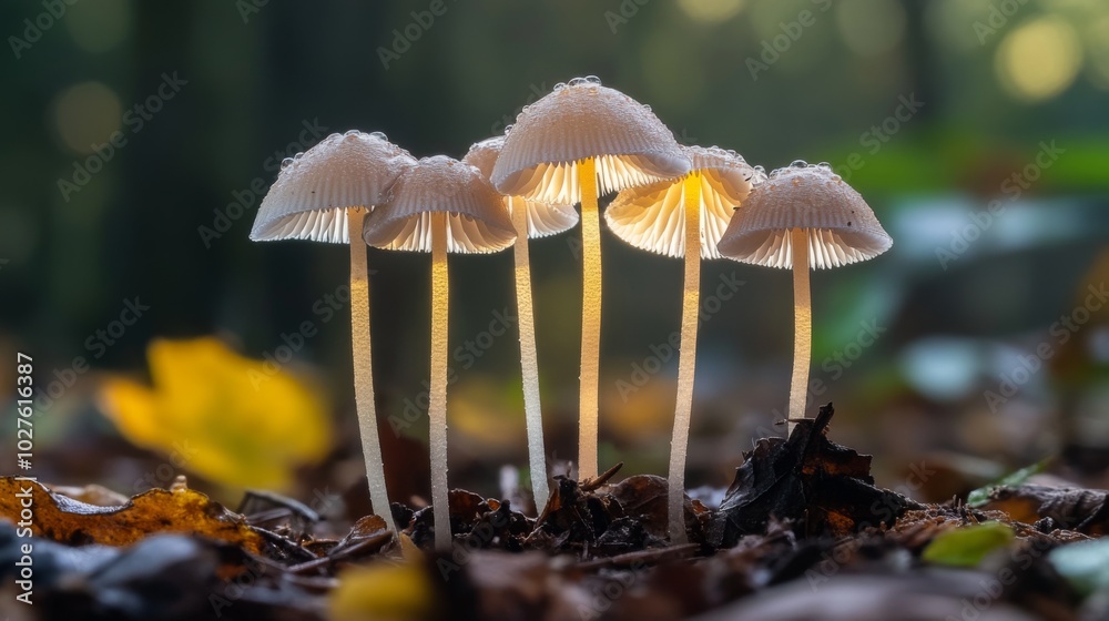 Poster glowing mushrooms in a forest setting