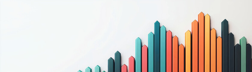 Colorful graphic bars on a white background representing data visualization.