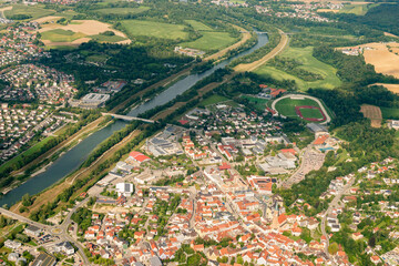 Dingolfing in Bavaria in Germany seen from a small plane