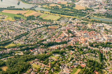 Dingolfing in Bavaria in Germany seen from a small plane