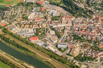 Obraz premium Dingolfing in Bavaria in Germany seen from a small plane