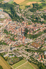 Fototapeta premium Dingolfing in Bavaria in Germany seen from a small plane