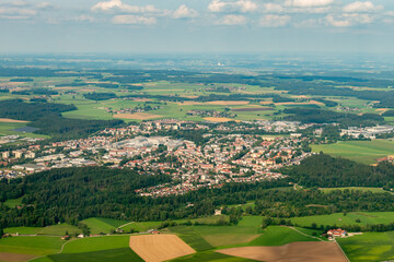 Traunreut in Germany seen from a small plane
