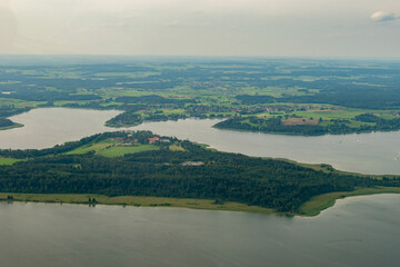Chiemsee lake in Bavaria in Germany seen from a small plane