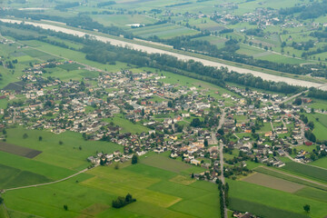 Fototapeta premium Ruggell in Liechtenstein seen from a small plane