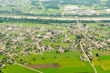 Ruggell in Liechtenstein seen from a small plane
