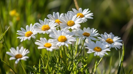 Close-up of a Group of White Daisies in a Field